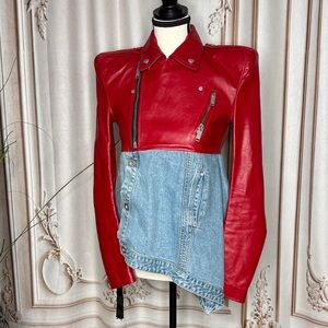 Unravel project Red leather and denim Women's Leather and Denim Jacket